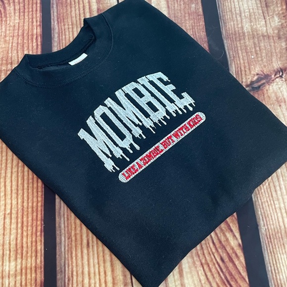 Custom Embroidered Mombie Like A Zombie but with kids Womens Sweatshirt - Picture 3 of 5